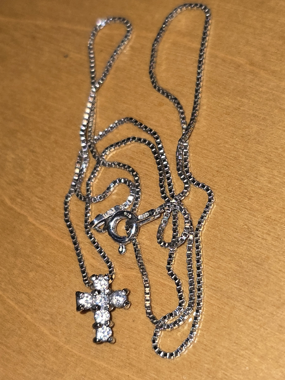 Sterling Silver Cubic Zirconia Cross Pendant Necklace 18in Dainty box chain